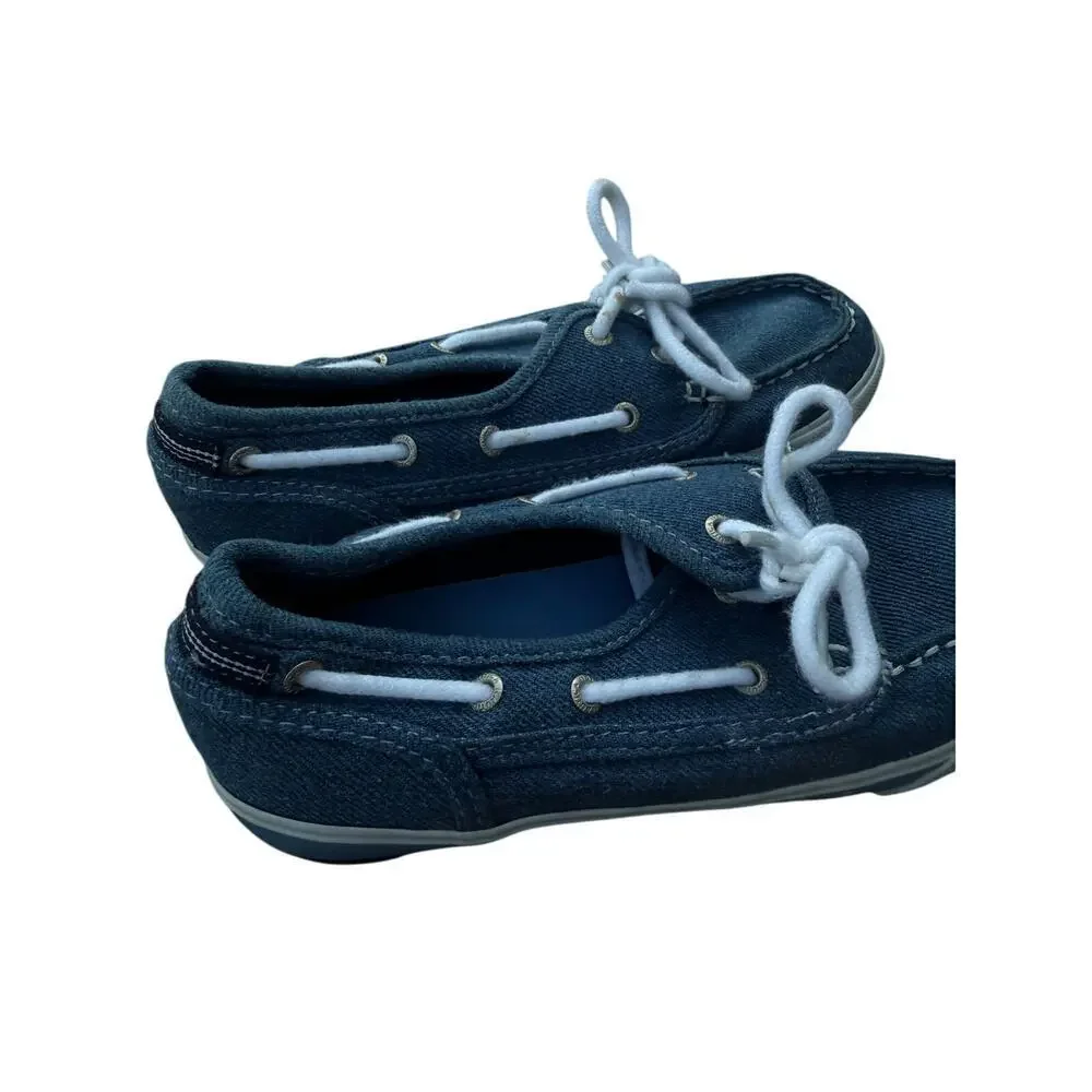 Nautica Kids Youth Size 3 Spinnaker Casual Denium Blue Canvas Boat Shoes‎
